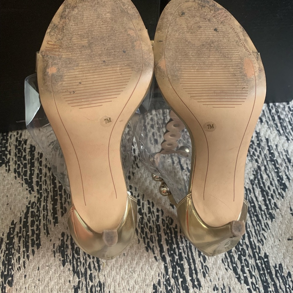 INC Gold t-strap Sandals - Picture 3 of 3